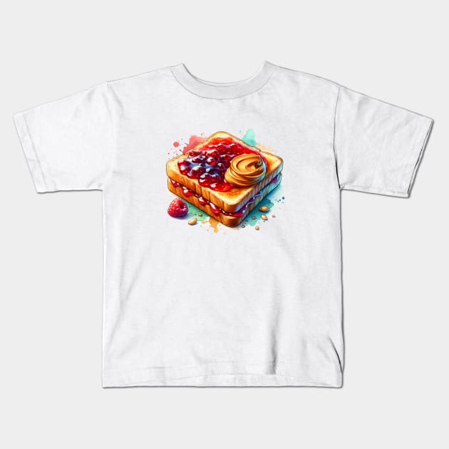 Peanut Butter And Jelly Toast Kawaii Breakfast Vintage Sandwich Yummy Kids T-Shirt by Flowering Away